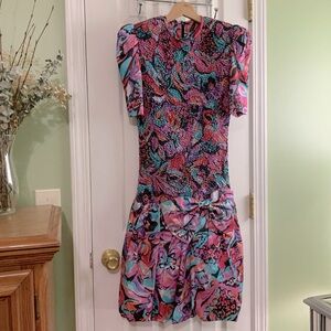 80's Vintage Floral Smocked Bubble Prom  Party Formal Dress 5/6